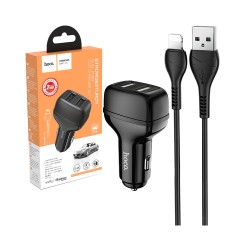 Hoco Z36 Leader Car Charger Dual Port Lightning Cable Set 1m Black Hoco Z36 Leader Car Charger Dual Port Lightning Cable Set 1m Black